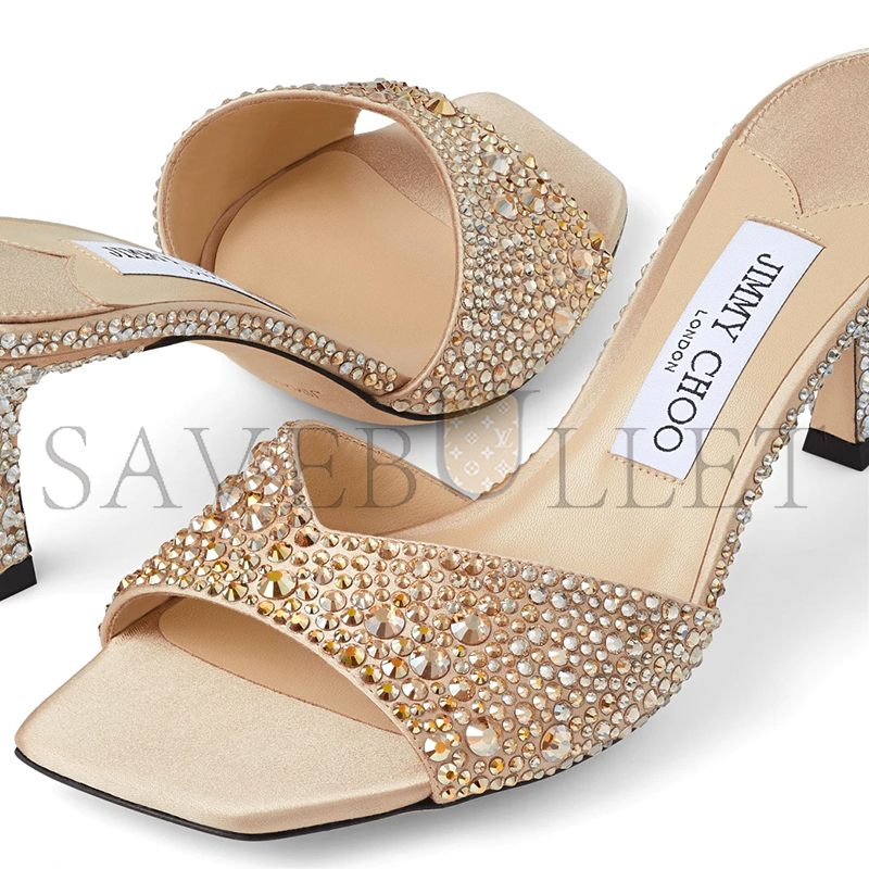 JIMMY CHOO SKYE 70 GOLD SATIN CRYSTAL SANDALS SKYE70DKX